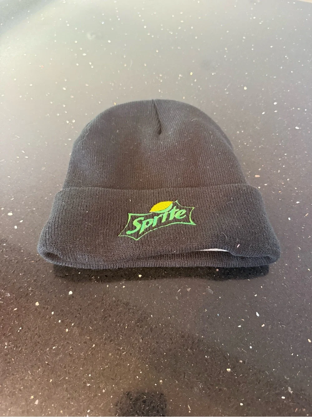 Sprite Black Knit Beanie with Embroidered Logo